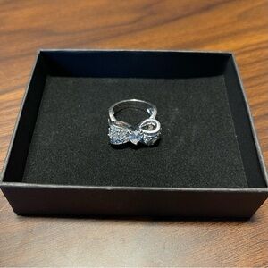 Silver Bow Ring Clear Crystal Ring Women Cute Bow Ring Clear Crystal